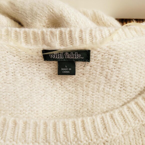 Wild Fable Sweater Womens Large Cream Ruffle Front Cropped Pullover Cozy Soft - Picture 7 of 8